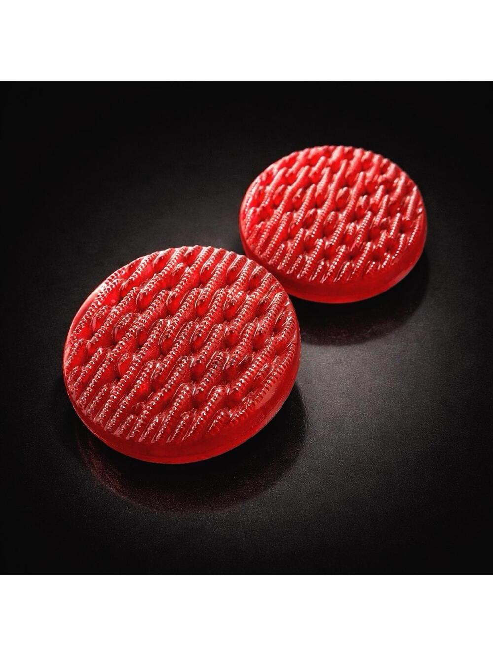 Vintage Red Matte Glass Buttons Textured Ribbed Dome Shank Pair Czech Style